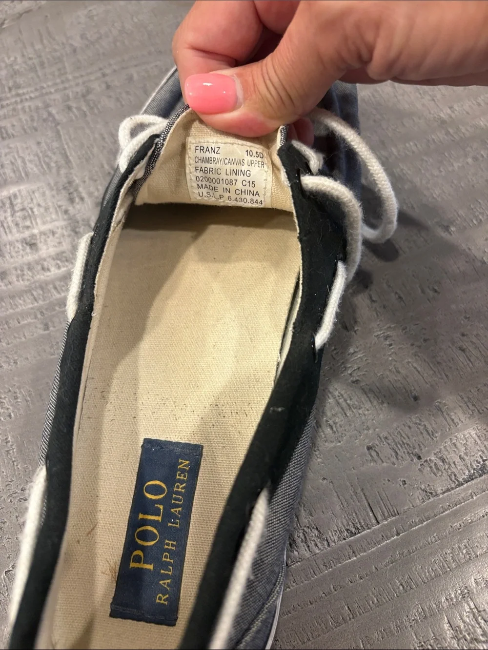 Polo by Ralph Lauren Denim like canvas and Navy Trim Boat Shoes with White Laces
